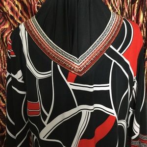 Red Black White and Gold Embellished Top